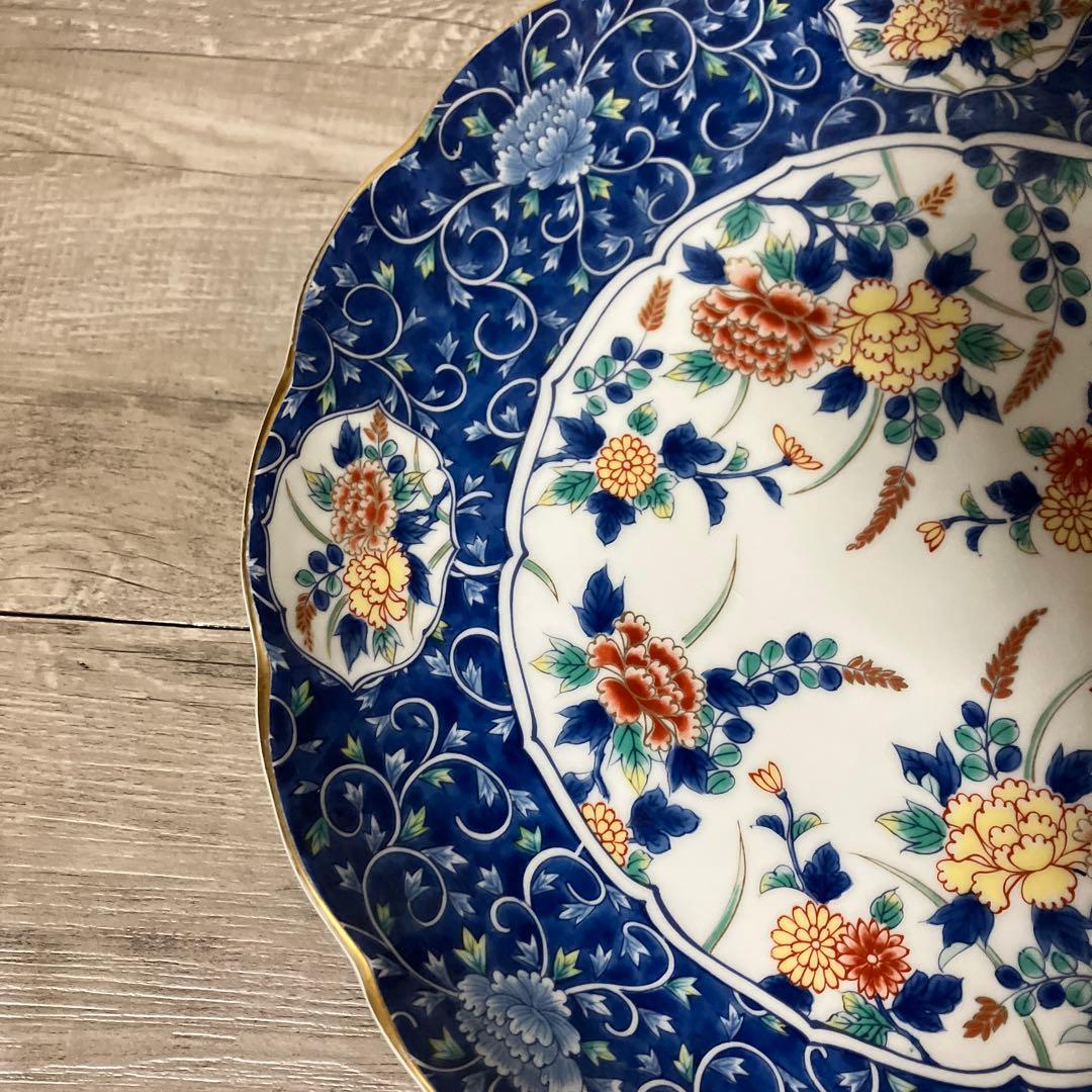 べ【庫山窯】美濃焼 大皿 金彩 牡丹 唐草 色絵 前畑陶器 和食器 飾り皿