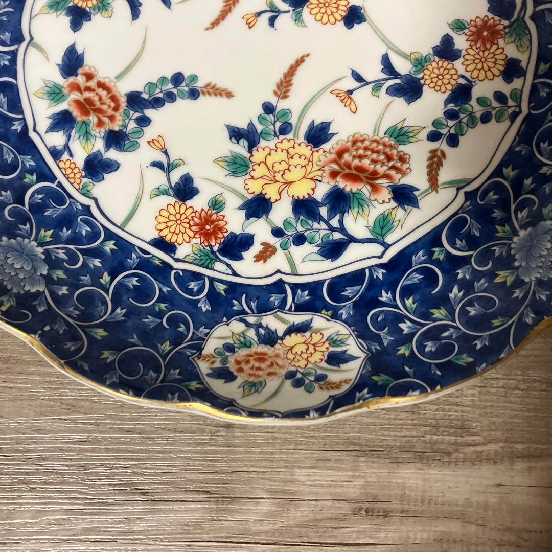 べ【庫山窯】美濃焼 大皿 金彩 牡丹 唐草 色絵 前畑陶器 和食器 飾り皿