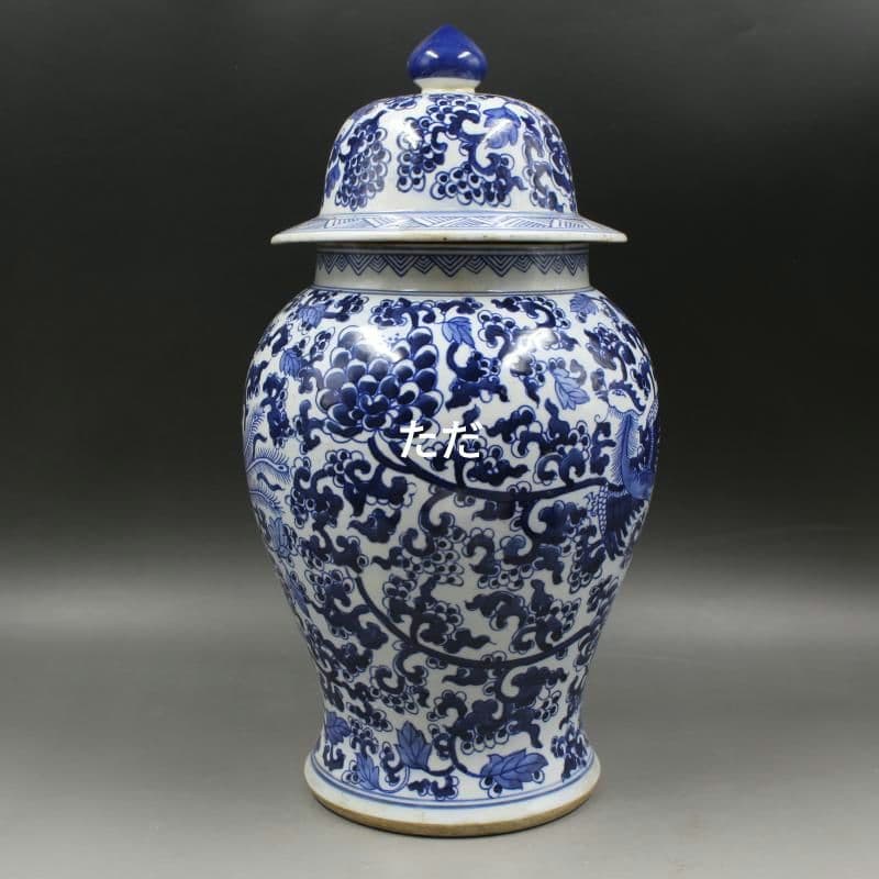 清康煕青花を着て鳳紋将軍缶 景徳鎮 陶磁器 装飾品 現代工芸品 美術品 置物