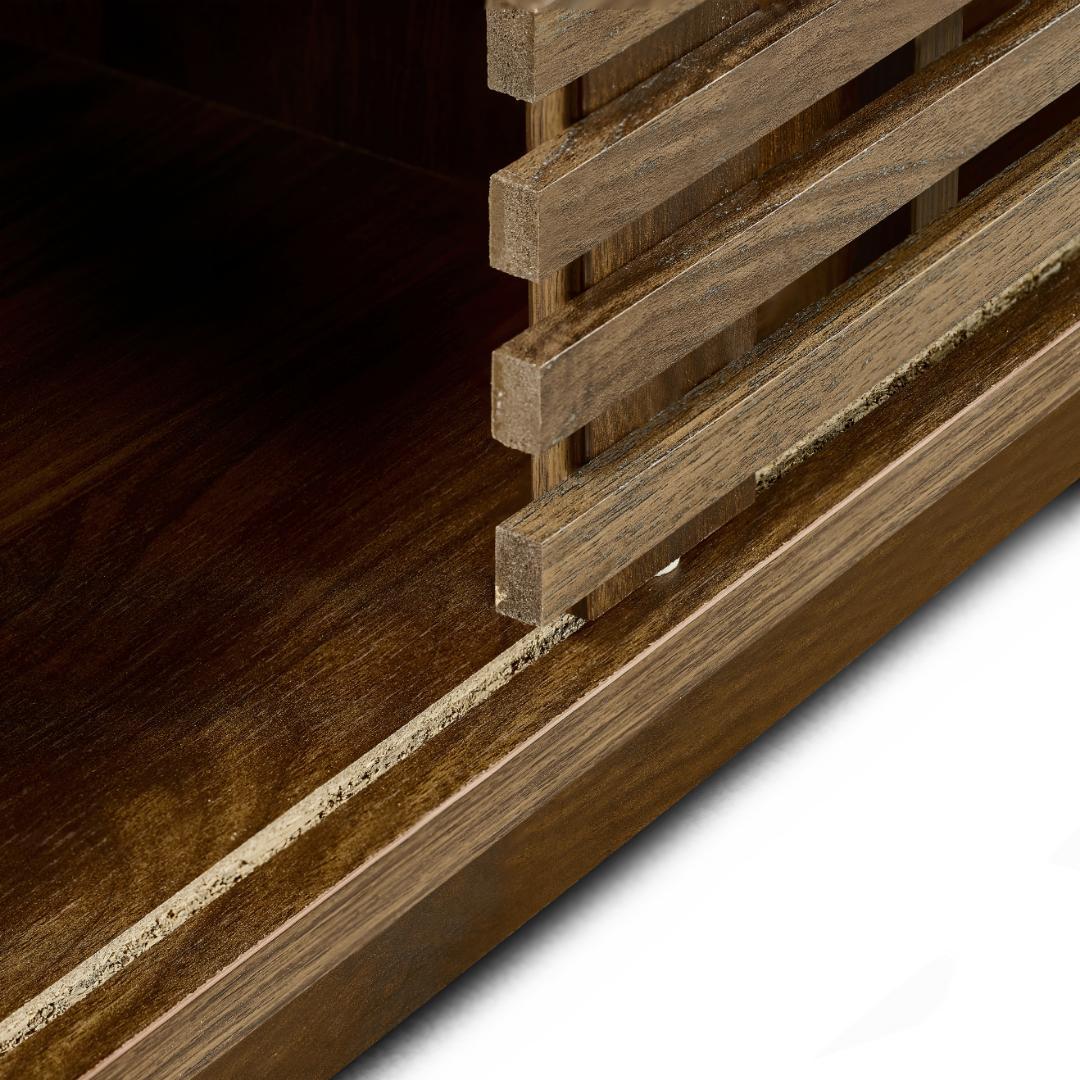 ウォールナット色のリビング収納キャビネット、サイドボード、収納キャビネット大容量