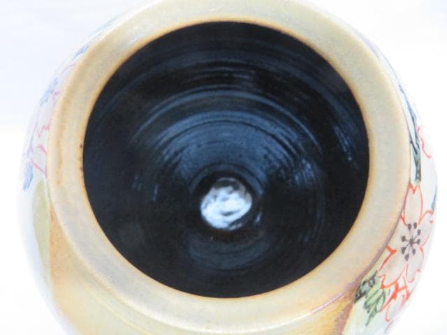 力石俊二 花瓶 色絵桜文花瓶 共箱付 未使用品