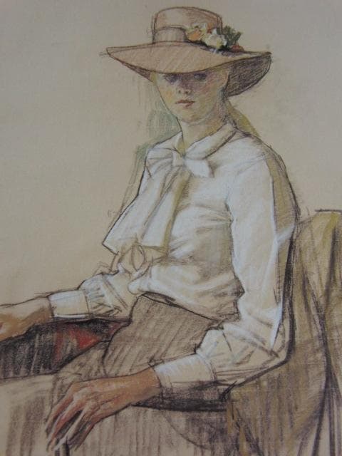 小磯良平、【白いブラウス】、希少な限定額装用画集画、新品高級額 額装付