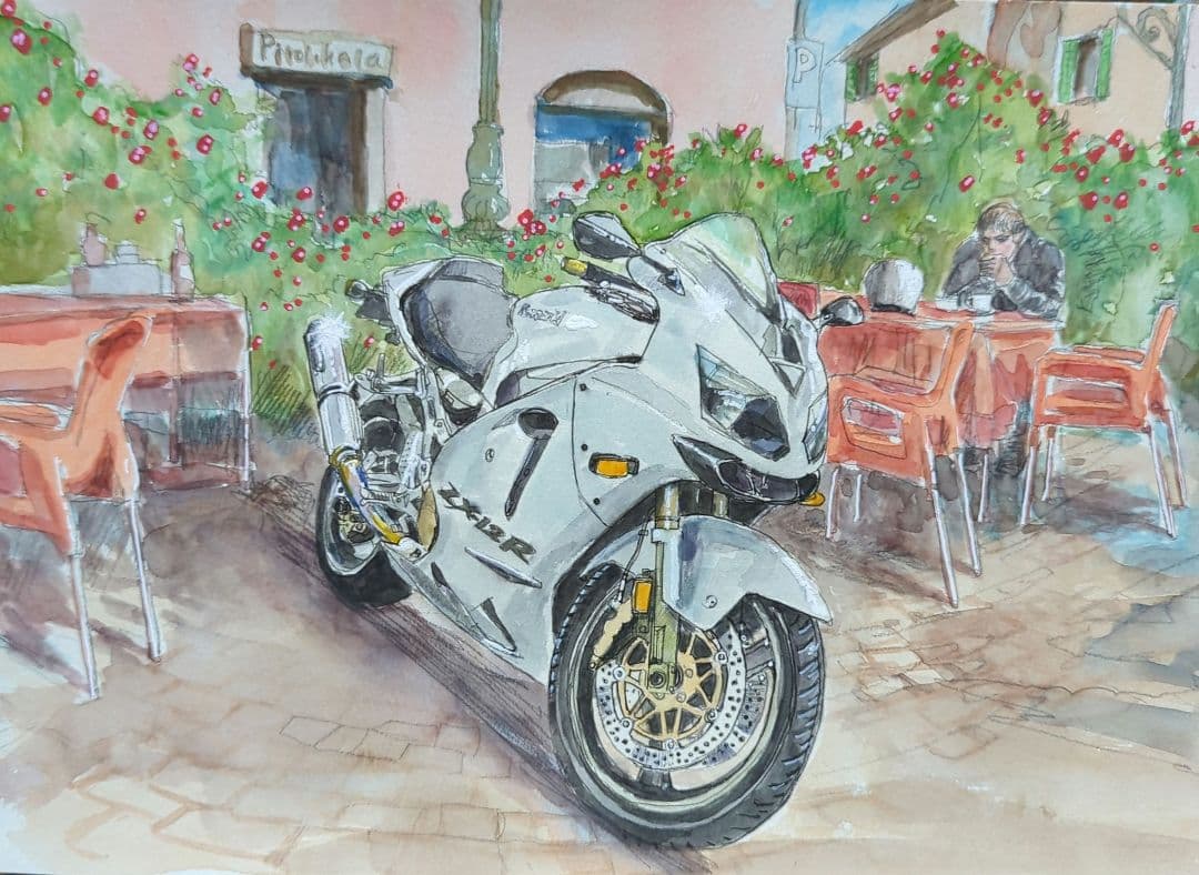 guにてバイク水彩画