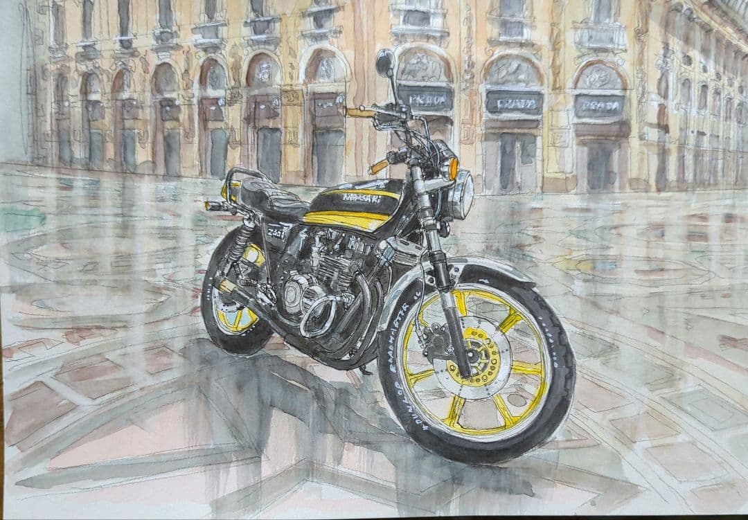 guにてバイク水彩画
