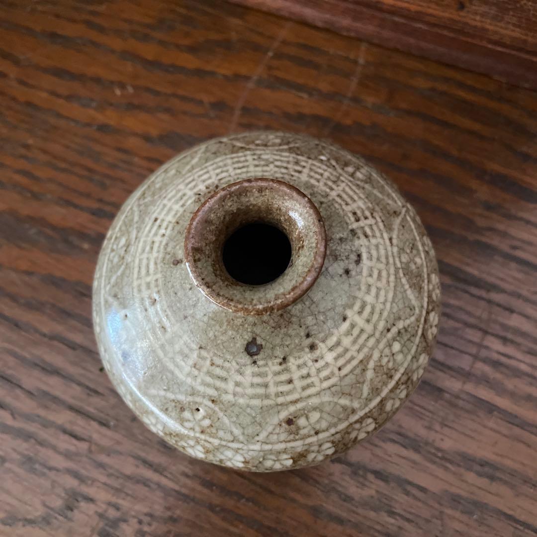 油壺　油壷　江戸後期 古瀬戸系 灰釉貫入 民藝 古道具 一輪挿し