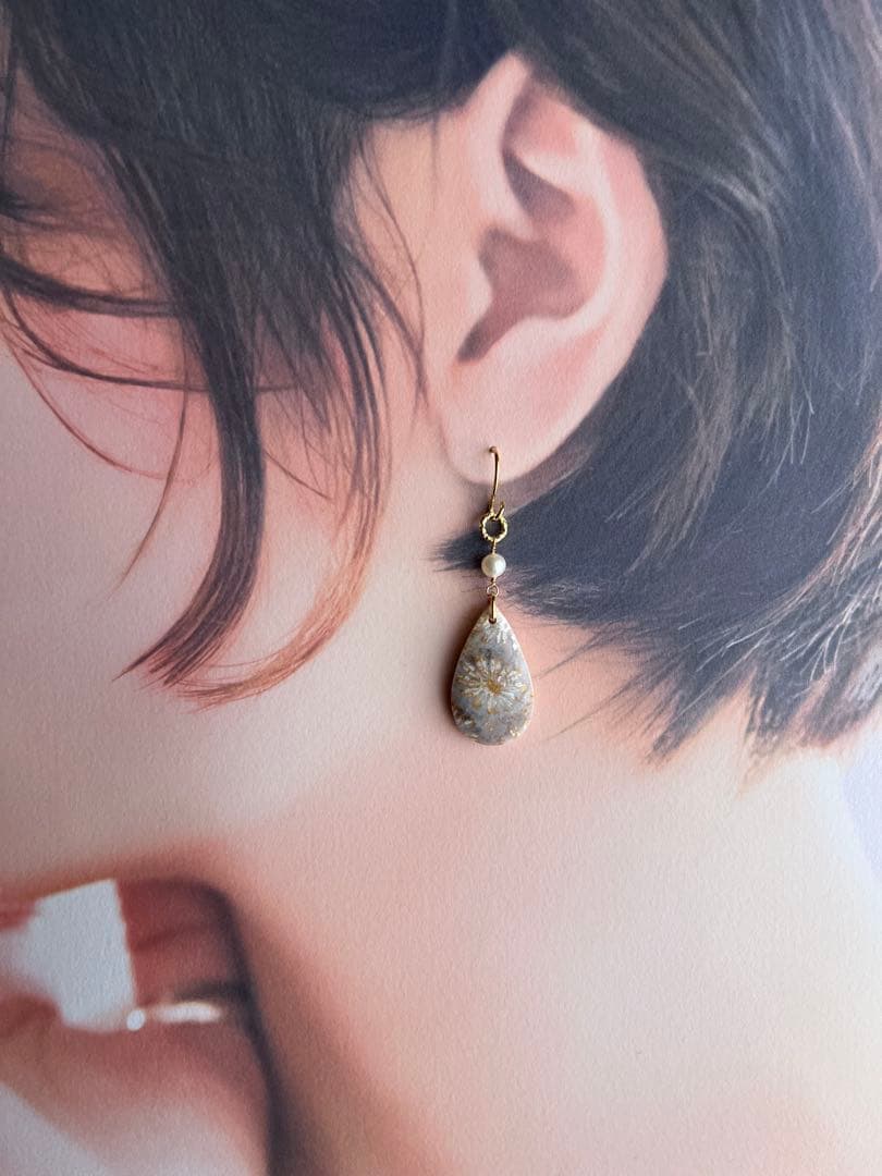 14kgf アンティークなフォッシルコーラル ピアス&ペンダントトップセット