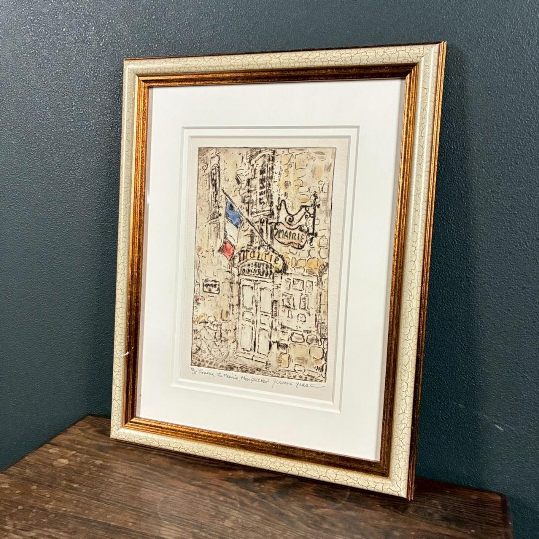 美品 ジョアン・アイザック「フランスモンパジエ町役場」エッチング+手彩 サイン有