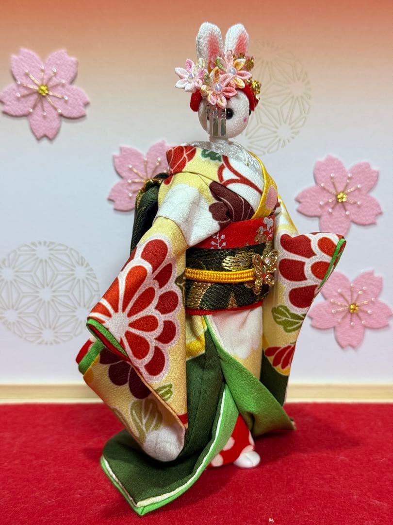 桜花の舞妓さん　創作ちりめんうさぎ人形　ちりめん人形