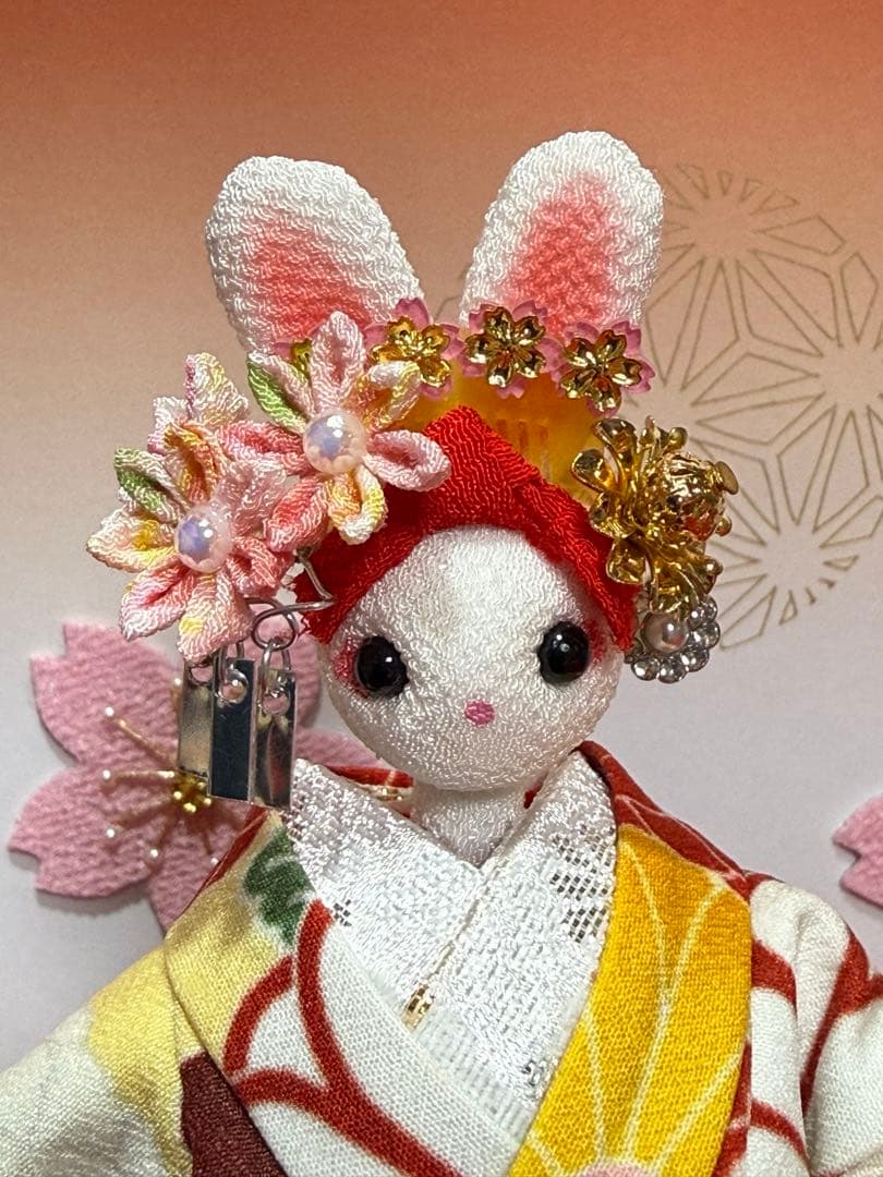 桜花の舞妓さん　創作ちりめんうさぎ人形　ちりめん人形
