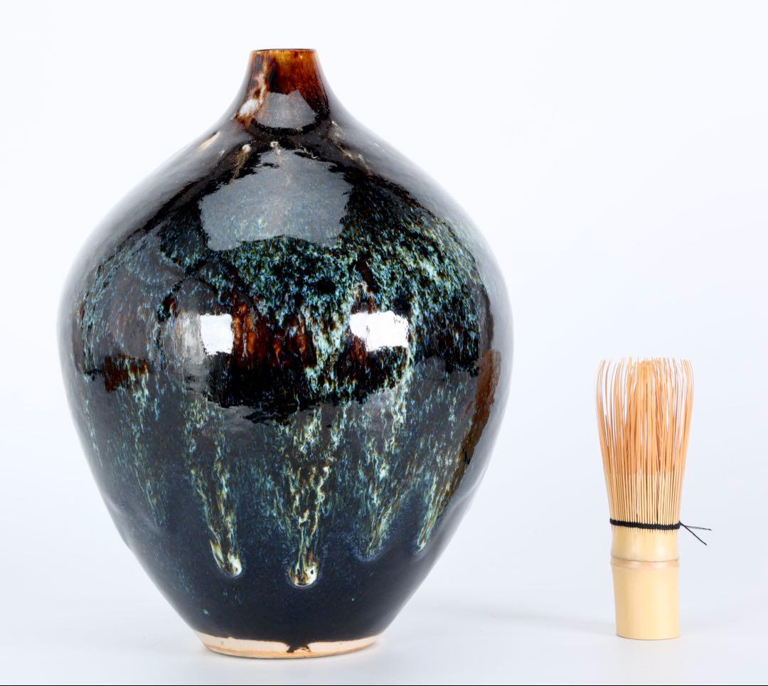 在銘 作家物 窯変釉 大壺 花瓶 共箱付 27cm 飾壺 美術工芸品 陶芸作品