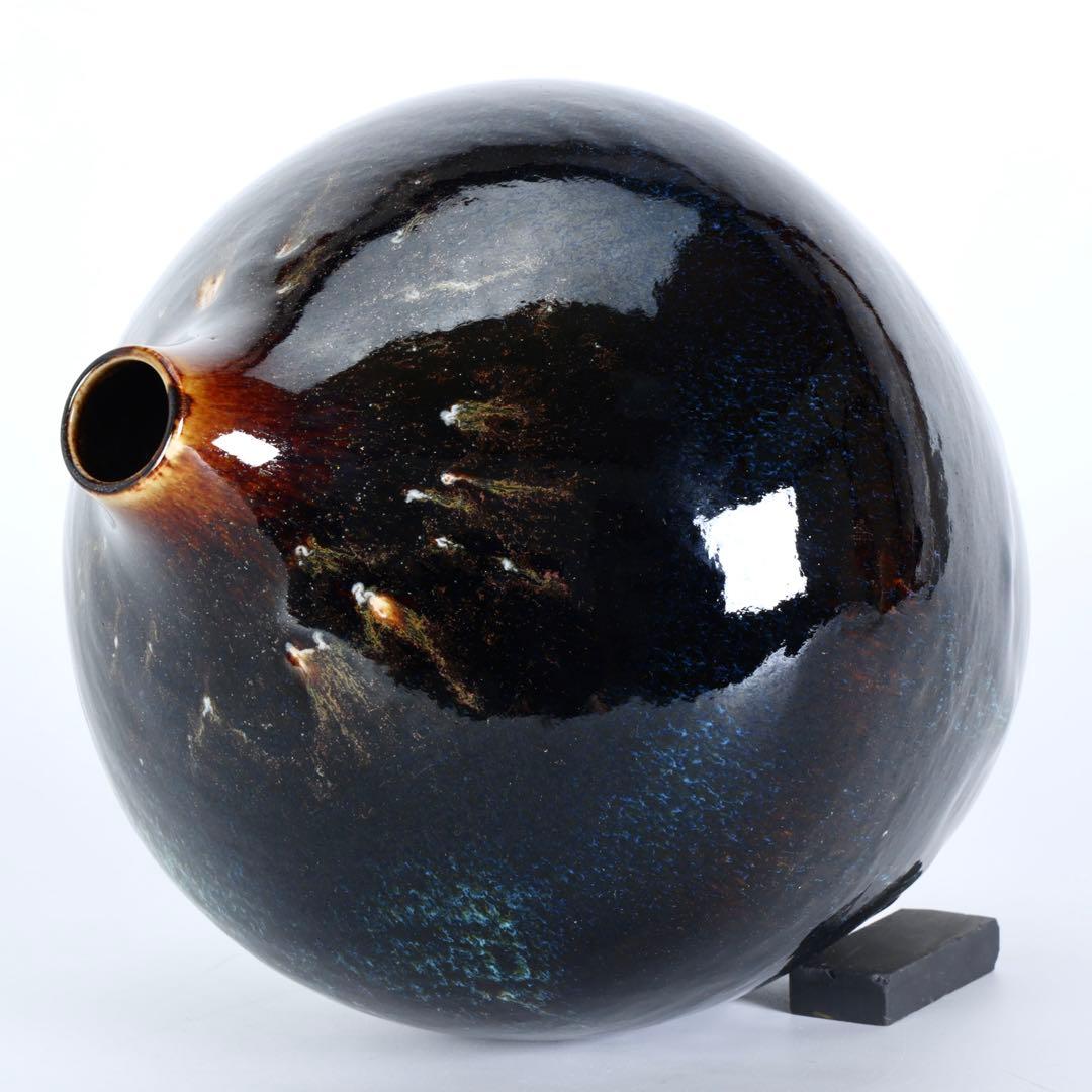 在銘 作家物 窯変釉 大壺 花瓶 共箱付 27cm 飾壺 美術工芸品 陶芸作品