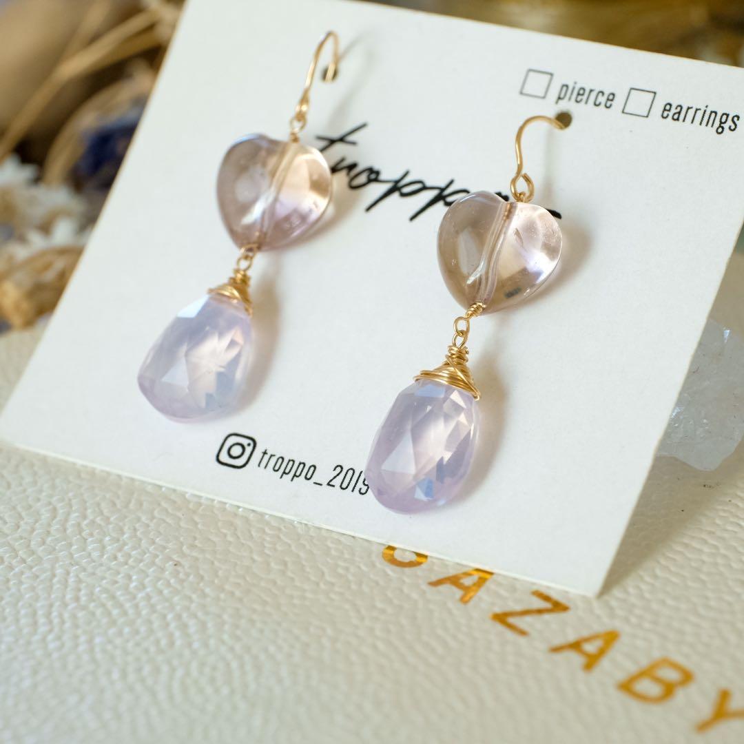 14kgfアメトリンハート・スコロライトピアス/イヤリング