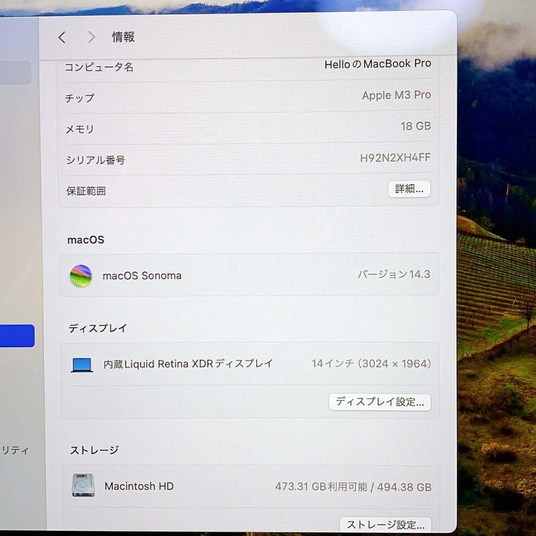 MacBook Pro 14インチ M3 pro 18GB 512GB