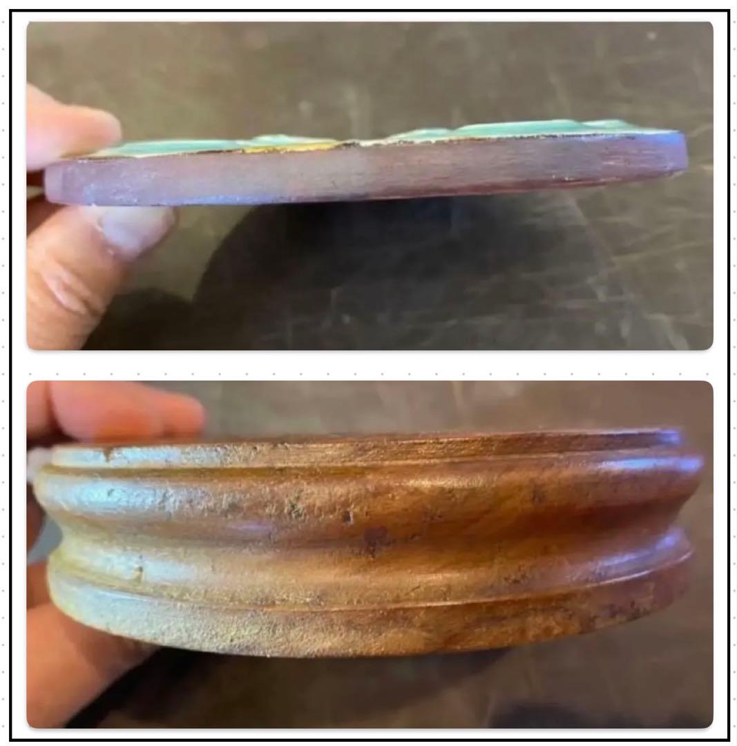 アンティーク・美品・中国青磁タイル龍・玉　鑑賞台座付・２点セット レア