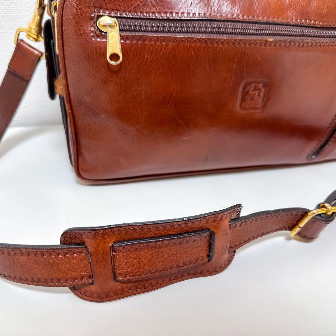 PAPINI 本革 ショルダーバッグ イタリア製 茶 カメラバッグ
