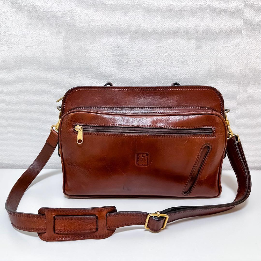 PAPINI 本革 ショルダーバッグ イタリア製 茶 カメラバッグ