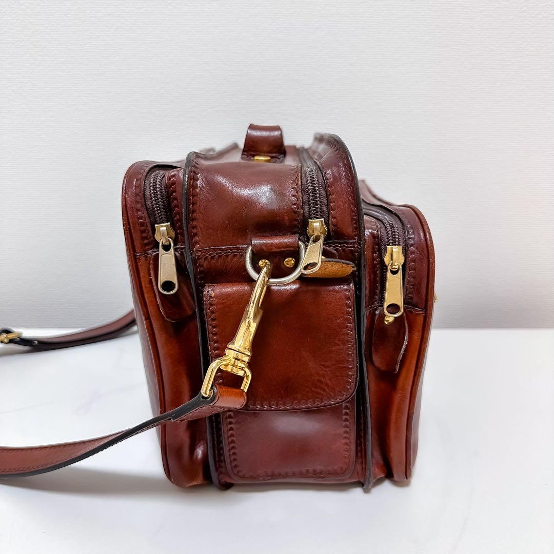 PAPINI 本革 ショルダーバッグ イタリア製 茶 カメラバッグ