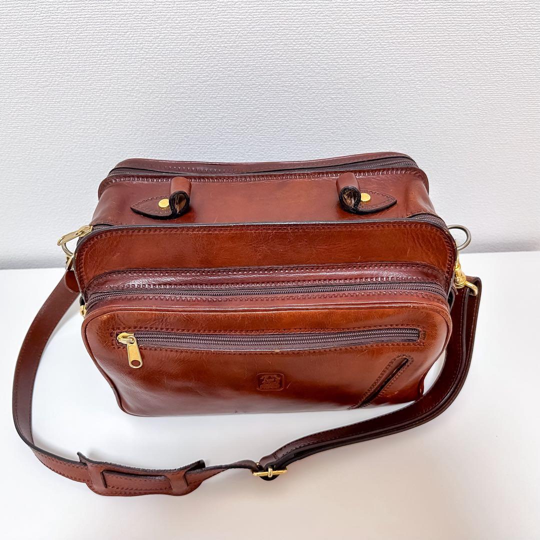 PAPINI 本革 ショルダーバッグ イタリア製 茶 カメラバッグ