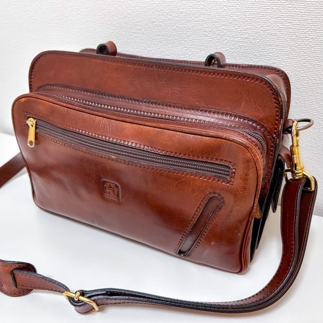 PAPINI 本革 ショルダーバッグ イタリア製 茶 カメラバッグ