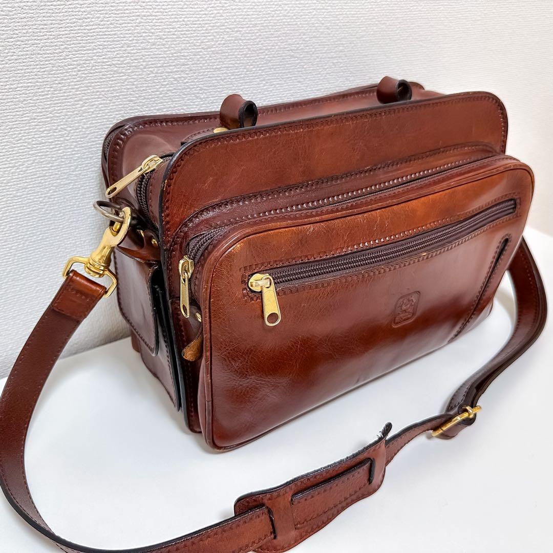 PAPINI 本革 ショルダーバッグ イタリア製 茶 カメラバッグ