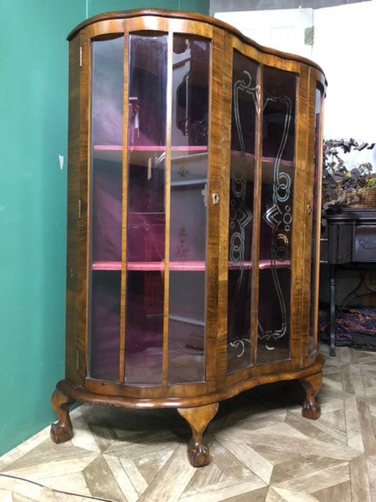 ガラスキャビネット インテリア 棚 猫脚 アンティーク ビンテージ