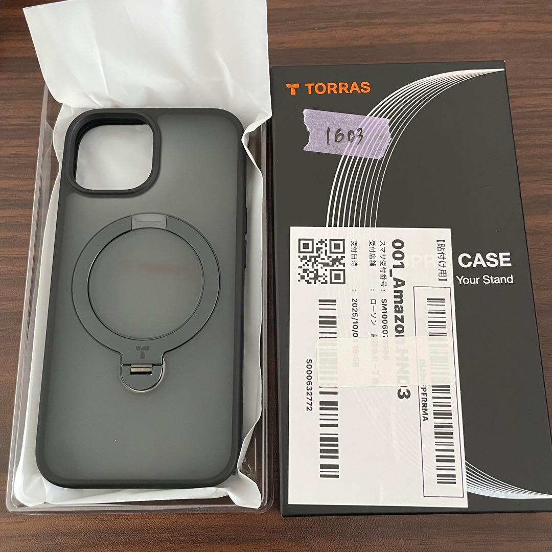 TORRAS iPhone 15 用 ケース 縦横両対応 リング付き ブラック