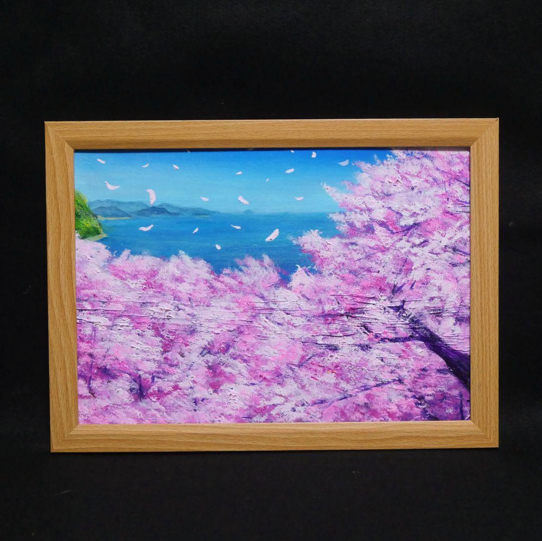 油絵 油彩 油彩画 絵 絵画【海に舞う桜】