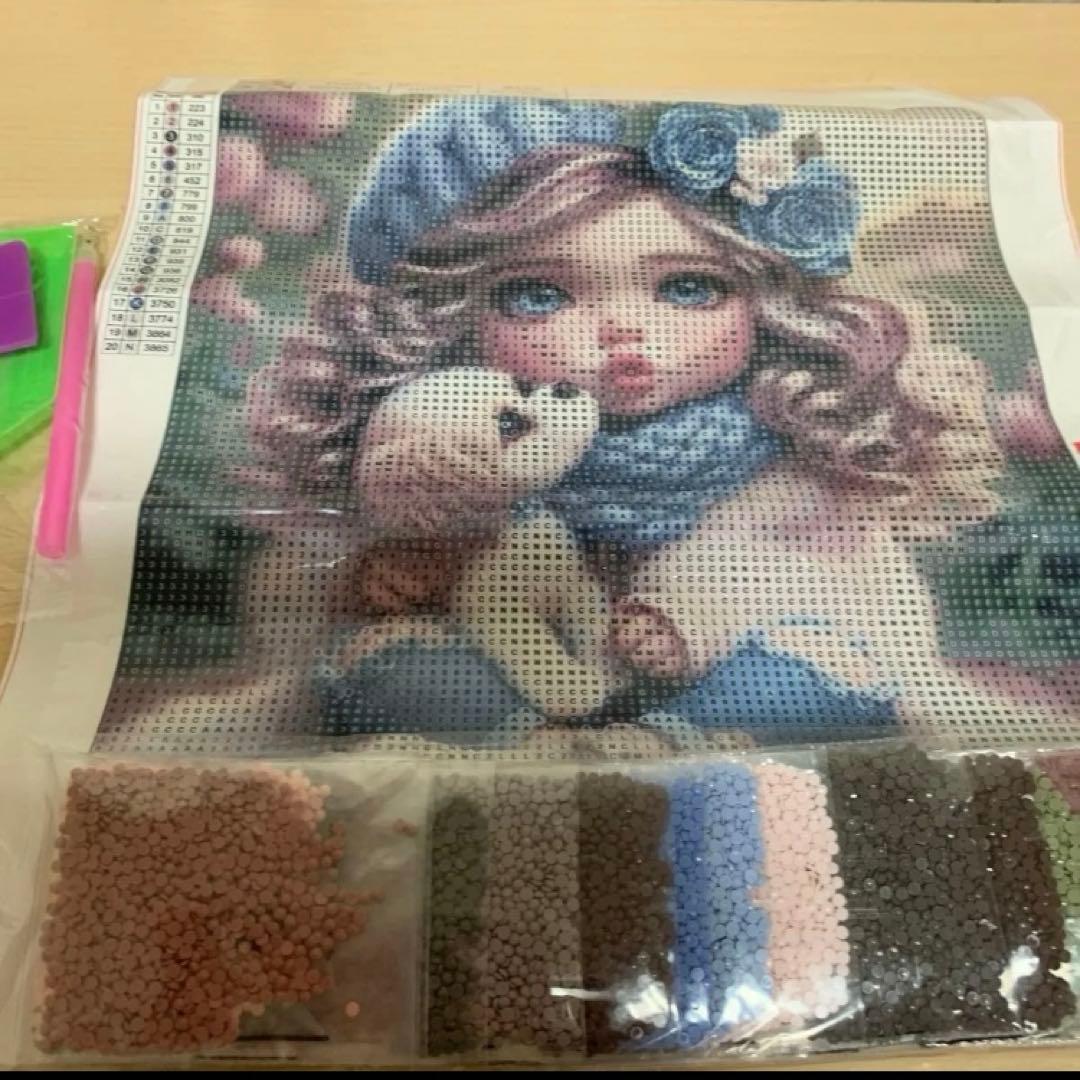 ★専用★女の子と犬のアートプリント ラウンドビーズ