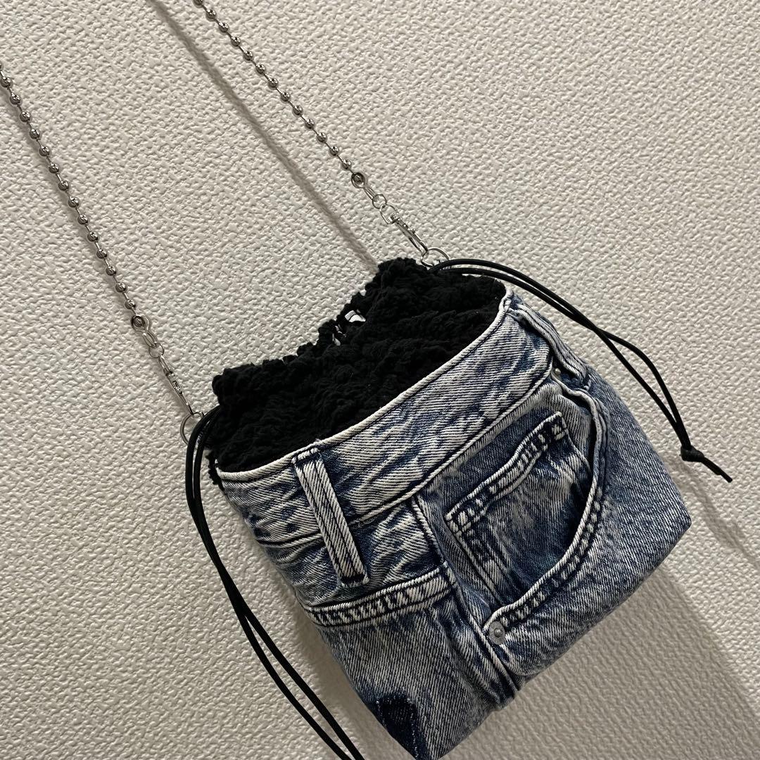 [581]デニム × ブラックボア ＊ 巾着バッグ