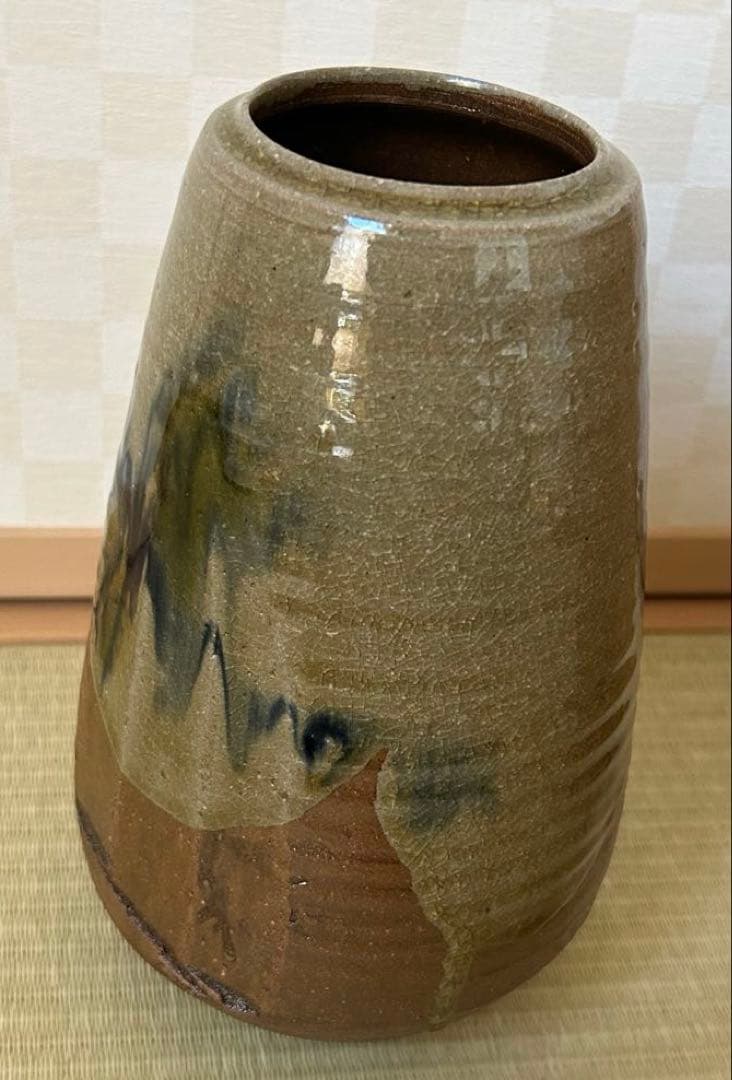 陶芸家 山口宏夢 作 花瓶 花入れ 共箱付 陶芸 在銘 美品 茶道具 華道具