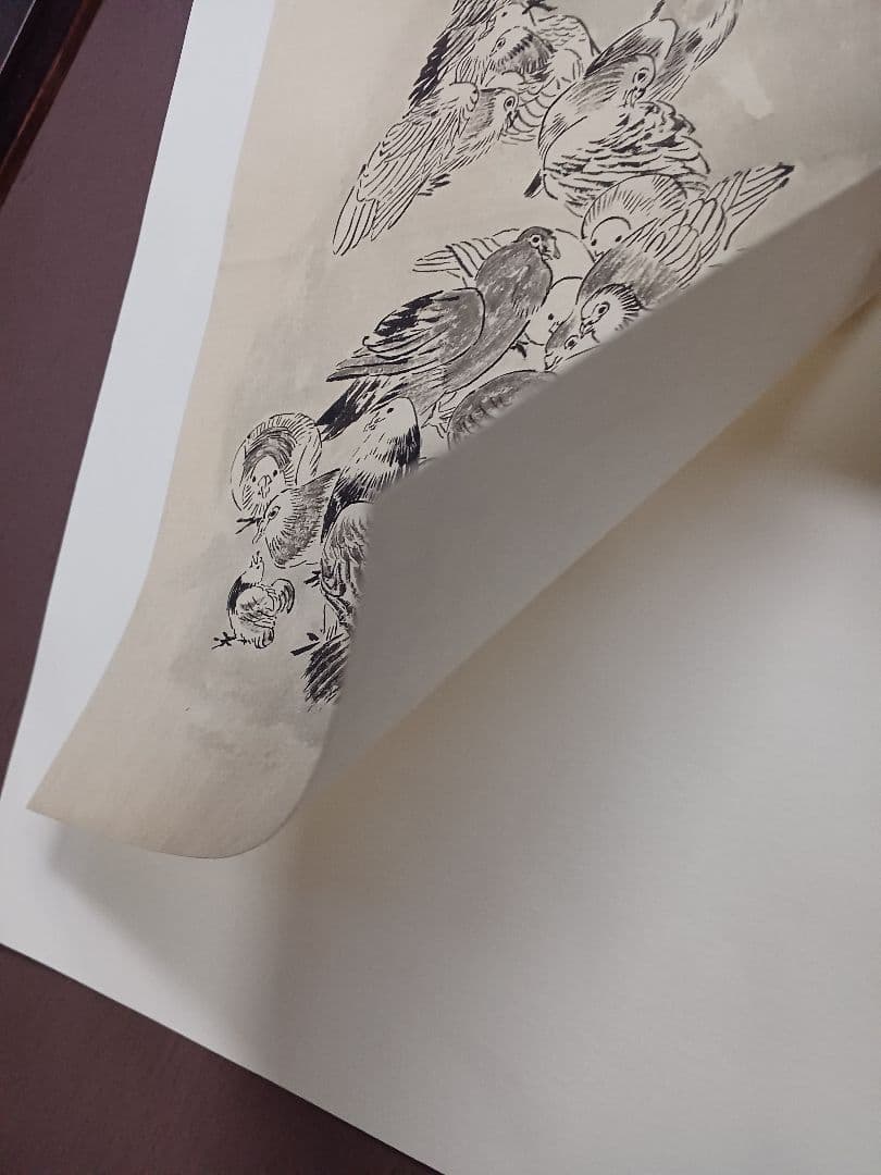 EDOYA　水墨画　オリジナル原画 江戸期　鳥群姿図　裏打ち済み