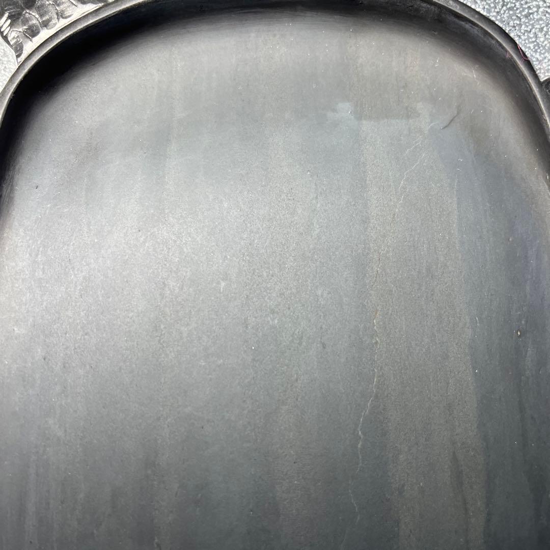 ⭕️雄勝硯　彫刻長方硯　石紋綺麗　四六寸　永寿松と海ねこを彫刻
