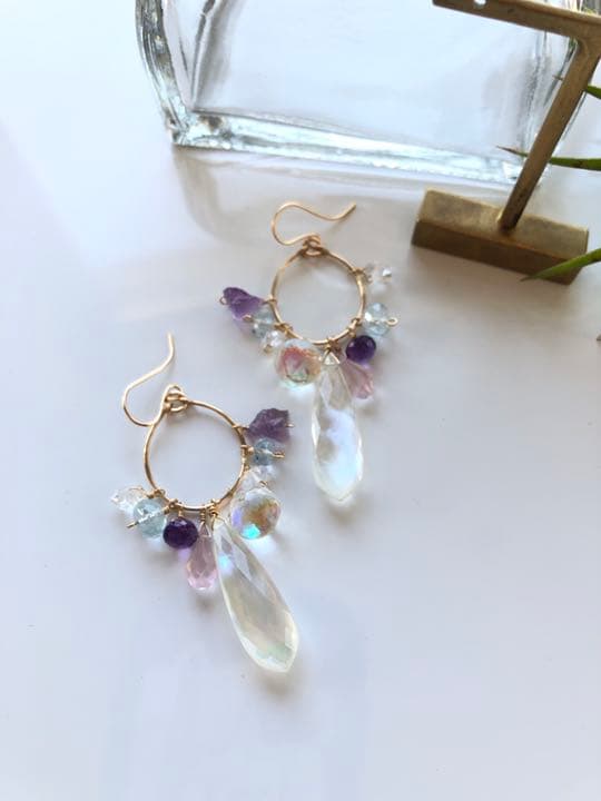 14kgf マザーオブパール×クリスタル 大粒トリプレット