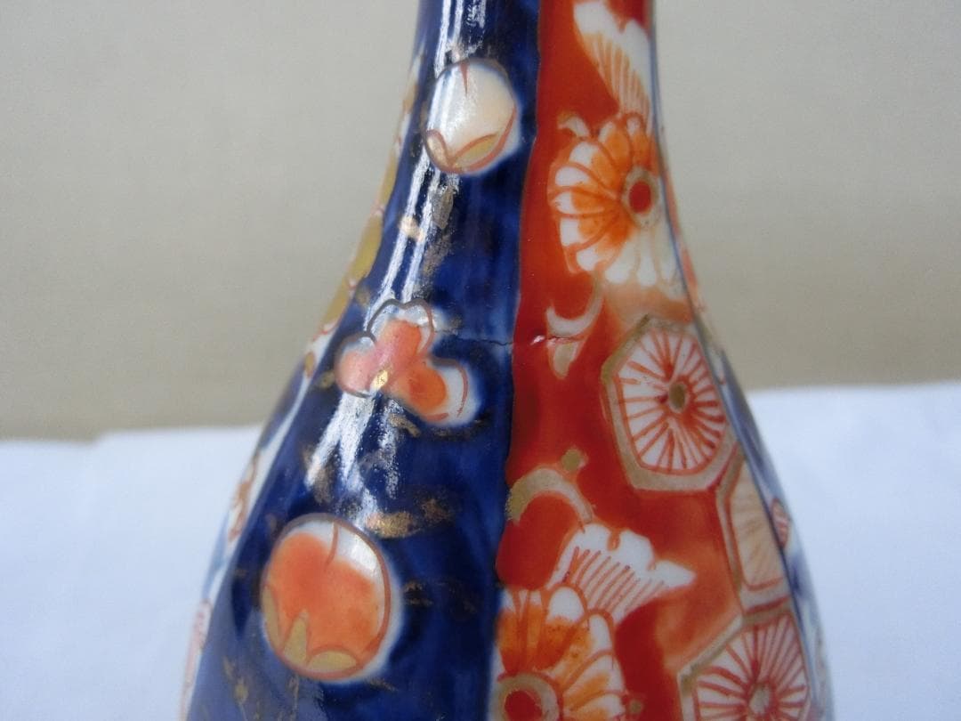 【伊万里　細長瓢箪徳利　色絵 　鑑賞陶磁器　花紋】◆骨董古美術　インテリア　花器
