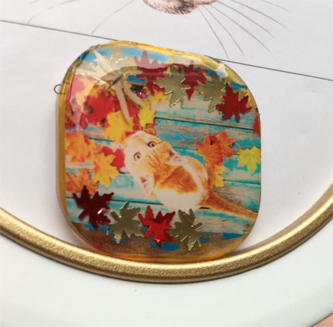 レジンヘアゴム♡もみじとトンボの秋猫ちゃん・再販不可