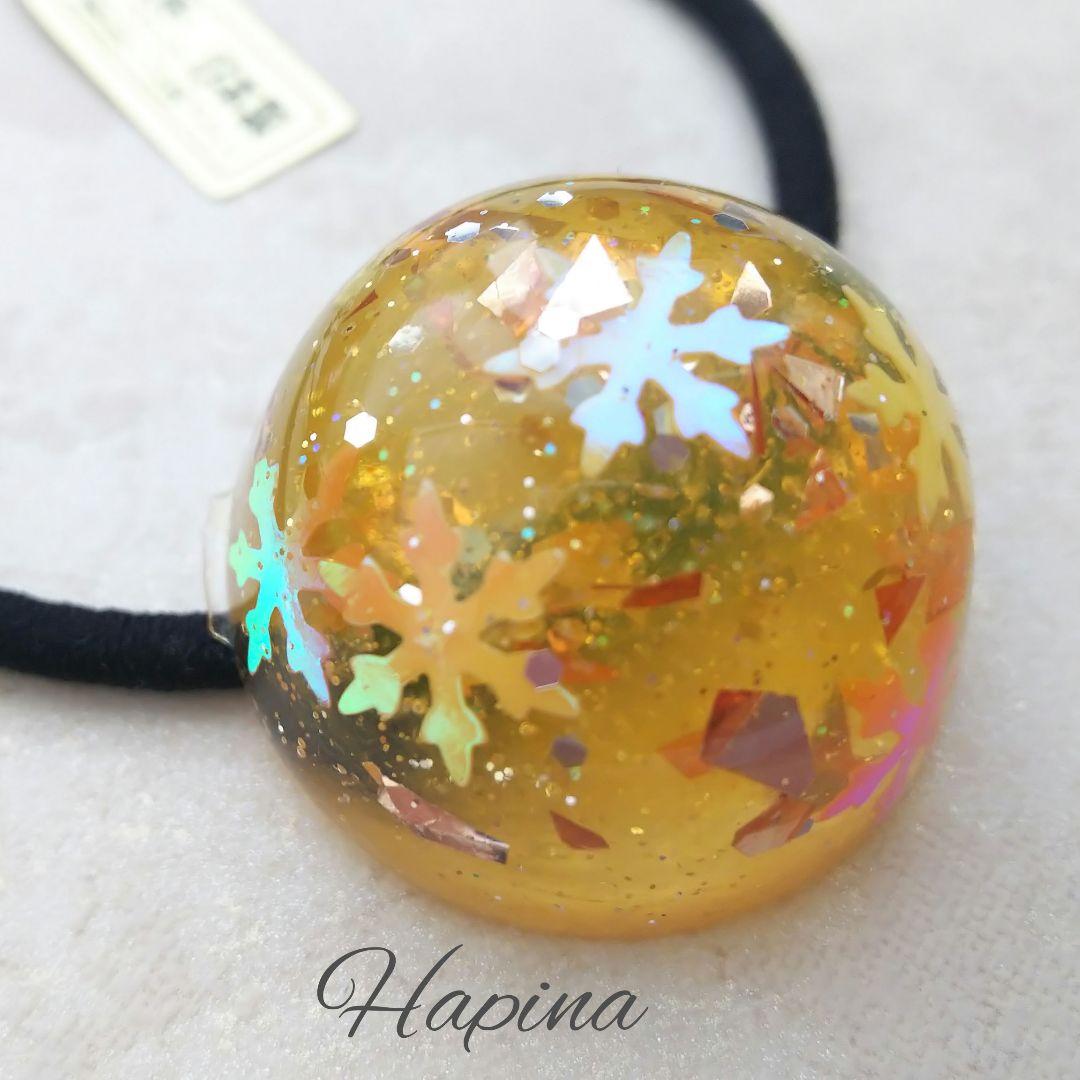 オレンジ雪ドームレジンヘアゴム