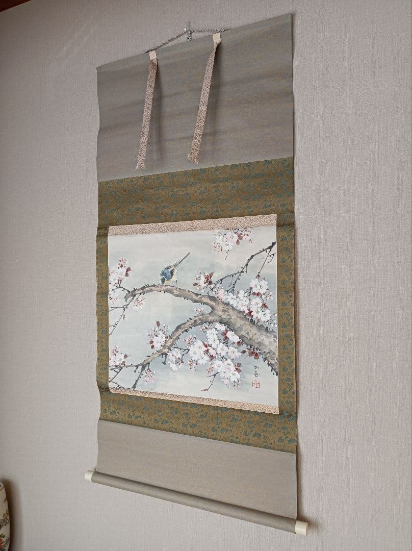 梅甫 軸 縁起 おもてなし 絵 桜 花鳥 茶 京都 中国 美術 インテリア