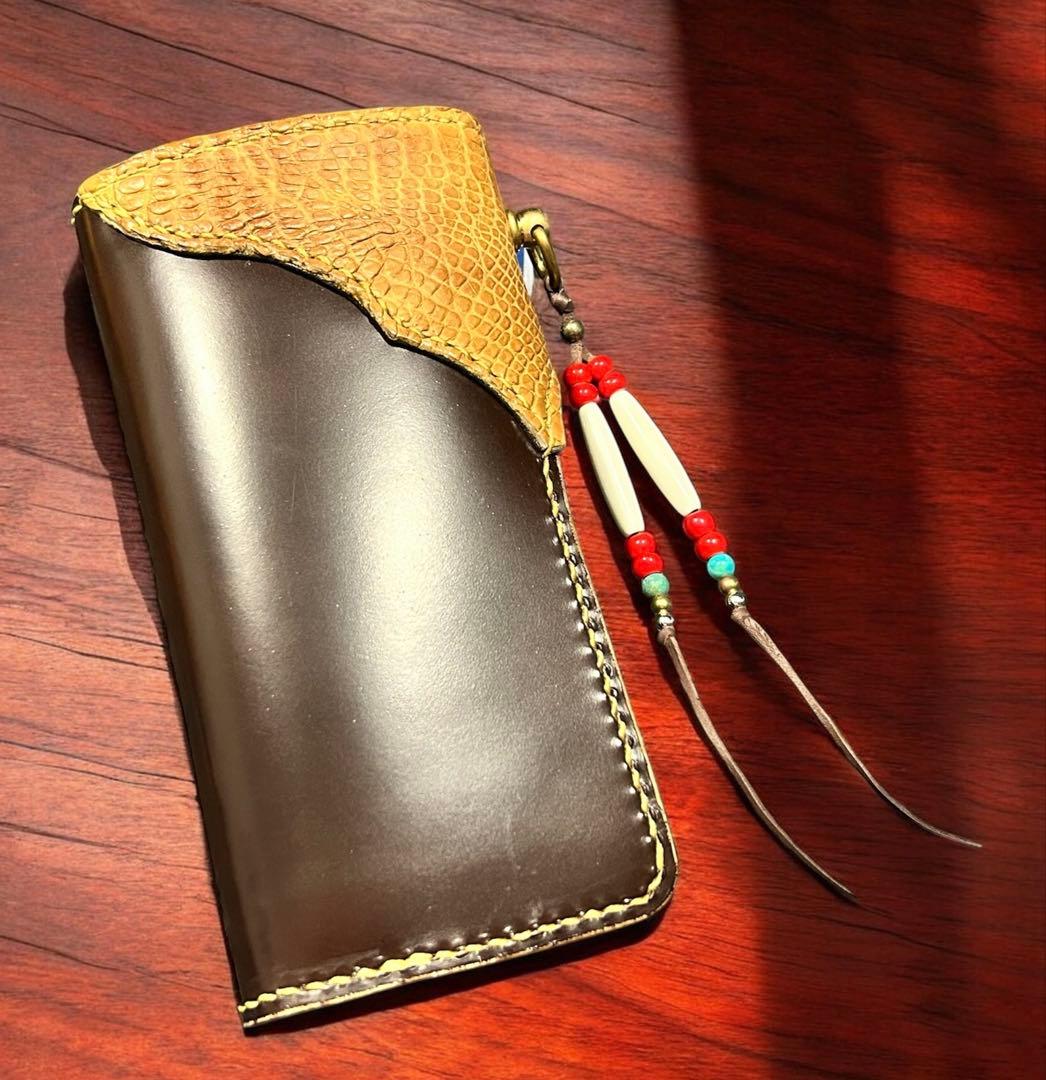 Gravy Leather クロコダイル 長財布 一点モノ 総手縫い バイカー