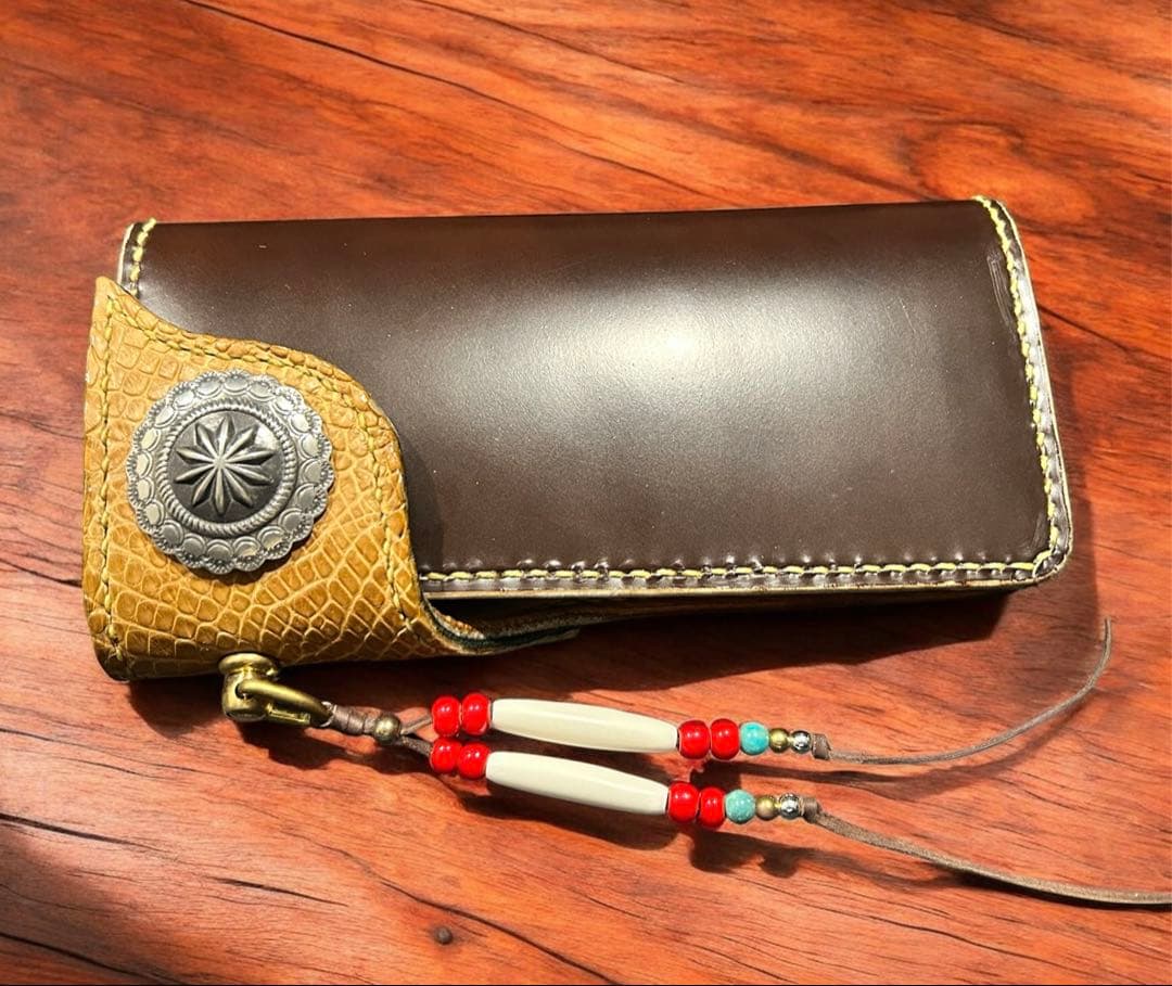 Gravy Leather クロコダイル 長財布 一点モノ 総手縫い バイカー