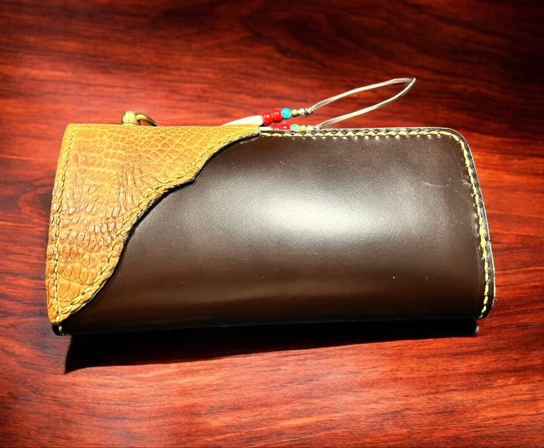 Gravy Leather クロコダイル 長財布 一点モノ 総手縫い バイカー