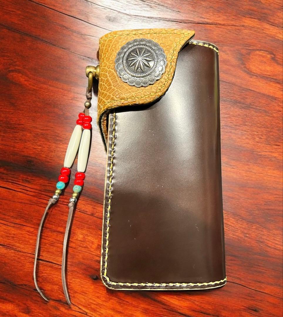 Gravy Leather クロコダイル 長財布 一点モノ 総手縫い バイカー