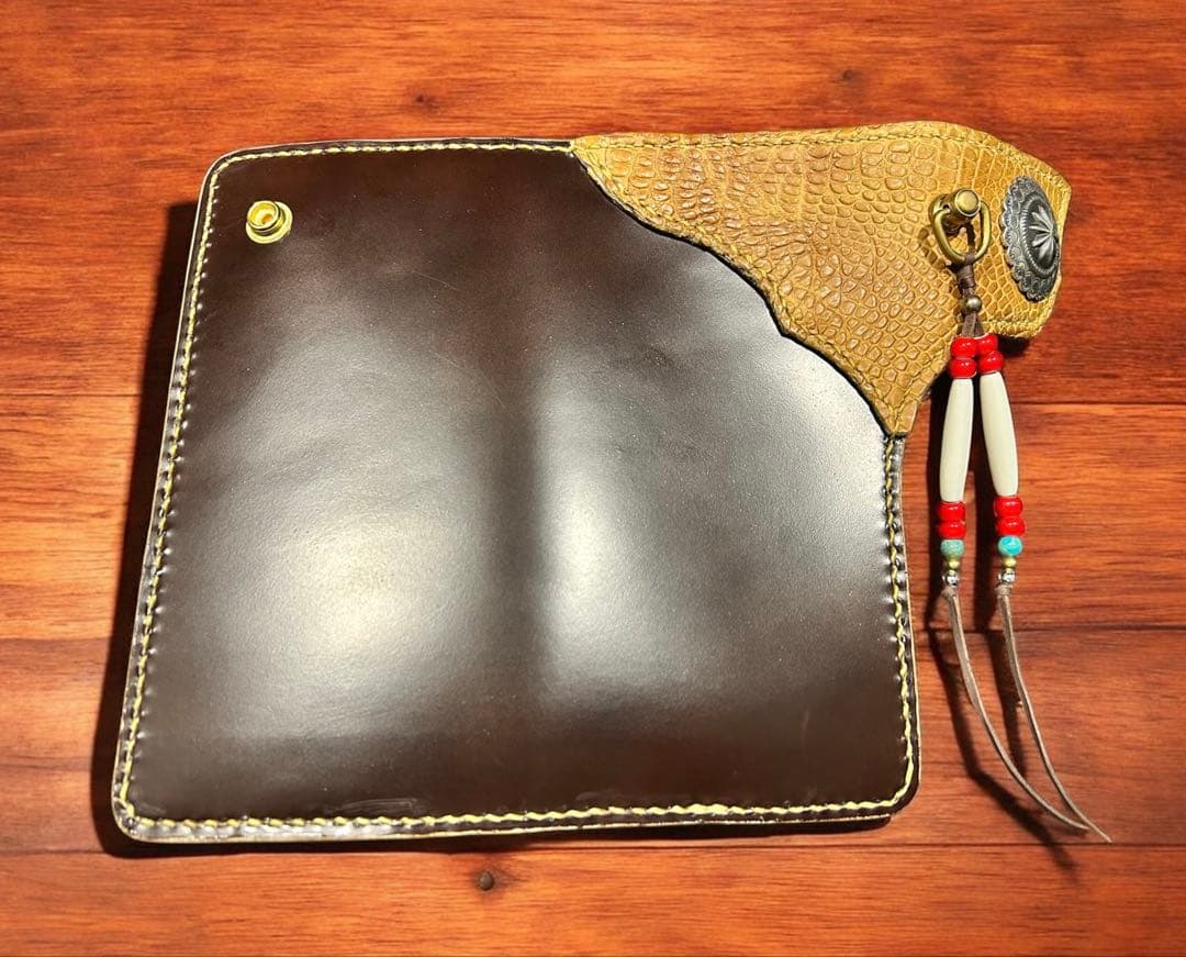 Gravy Leather クロコダイル 長財布 一点モノ 総手縫い バイカー