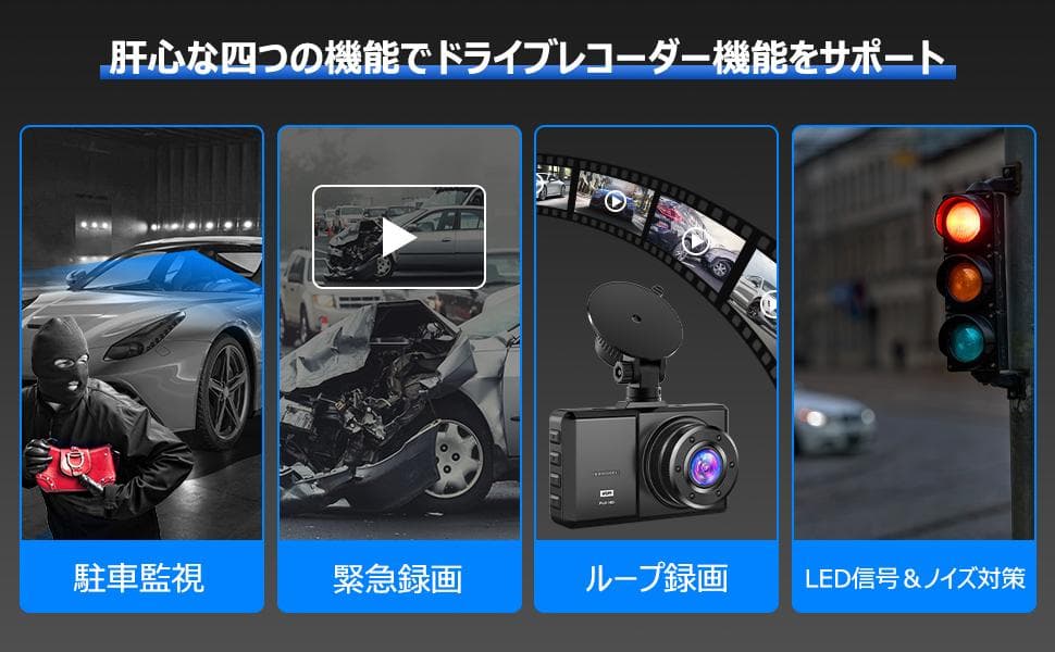 ドライブレコーダー 1296P 高画質  32GB SDカード付き 前後カメラ