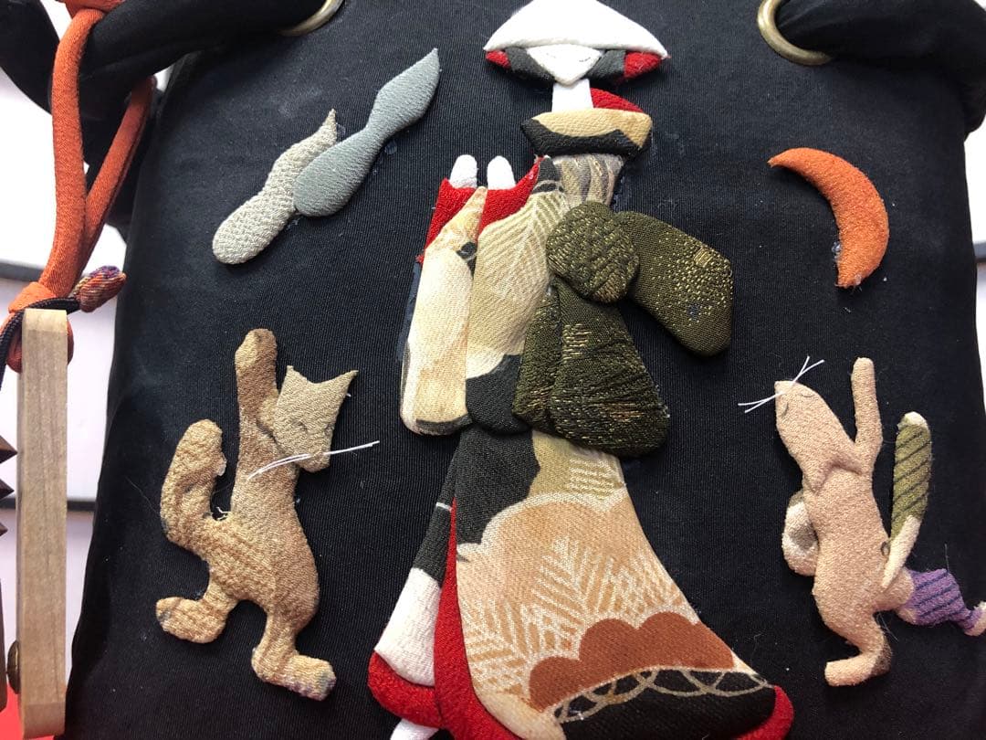 一閑張り　一閑張りバック　押し絵 古布　縮緬　留袖　【狐の嫁入り】