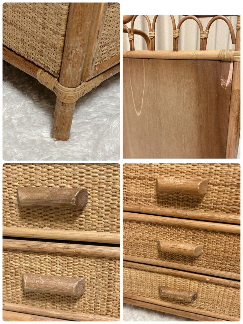 レトロ✨ ラタン チェスト 5段 籐 家具 アンティーク 棚 タンス 引き出し