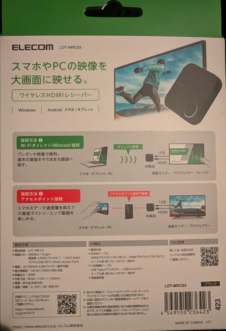 ELECOM ミラキャストレシーバー LDT-MR01C　新品