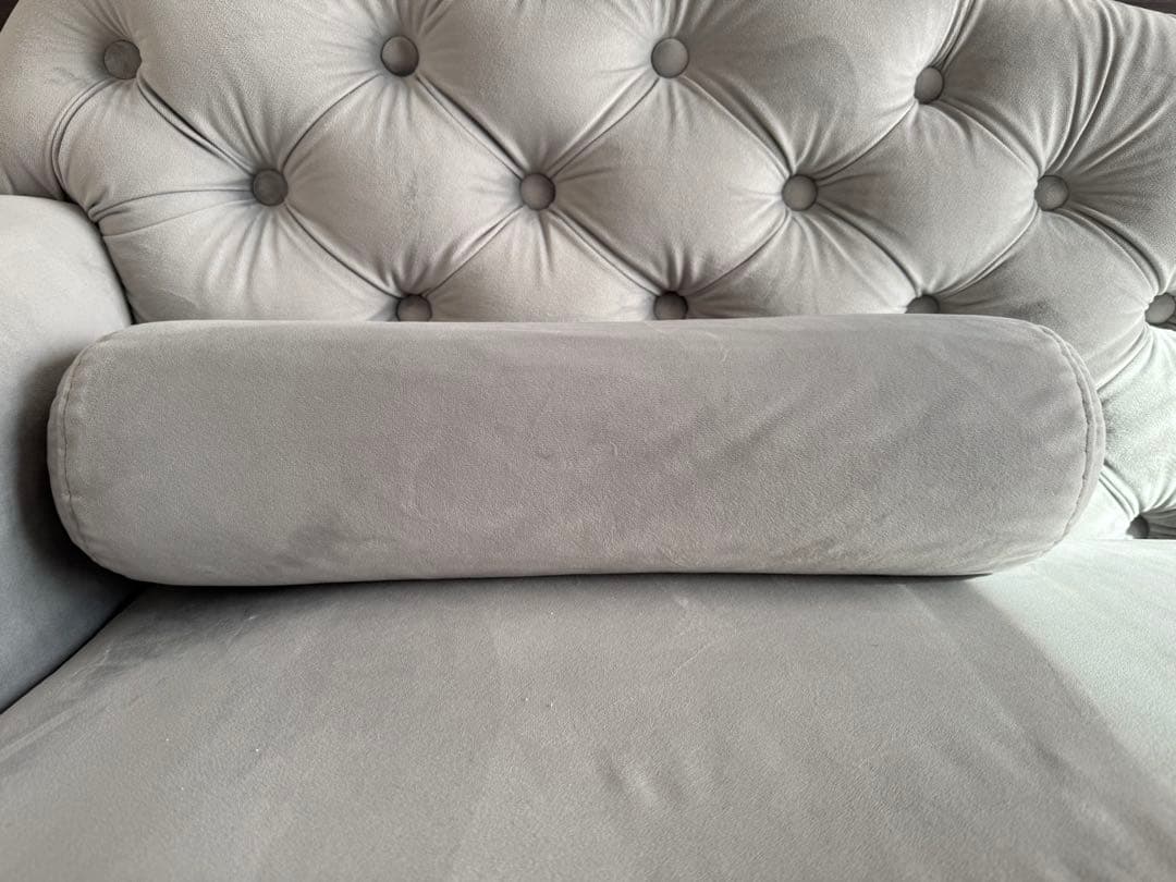 【used】グレー ボタン留めデザイン カウチソファ シャビーシック2way