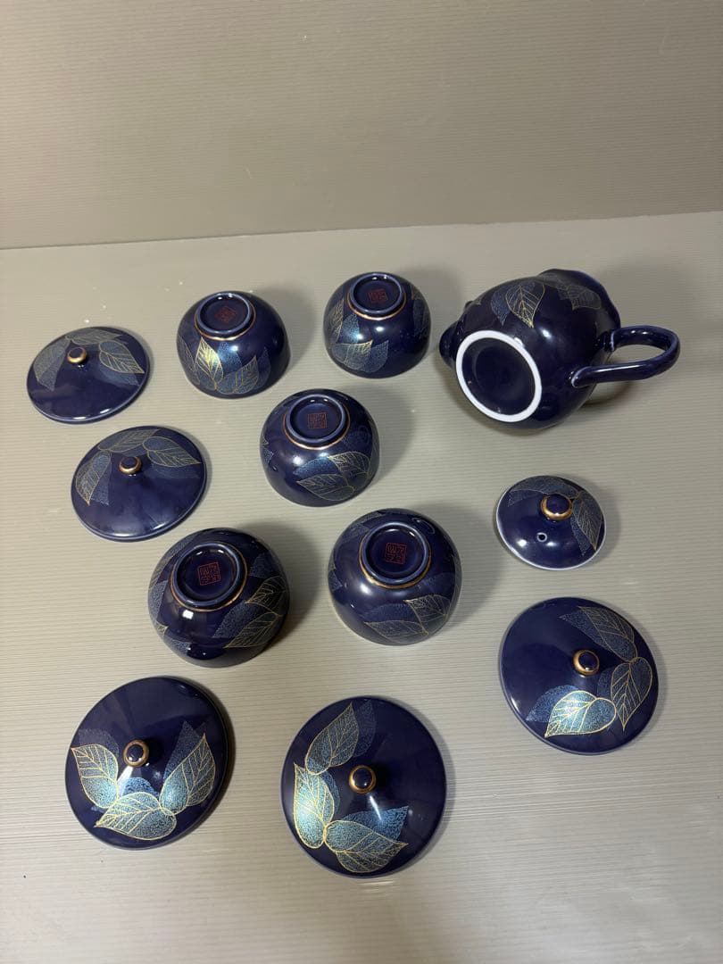 2265 九谷焼　茶器セット　急須1客　湯呑蓋付5客　未使用