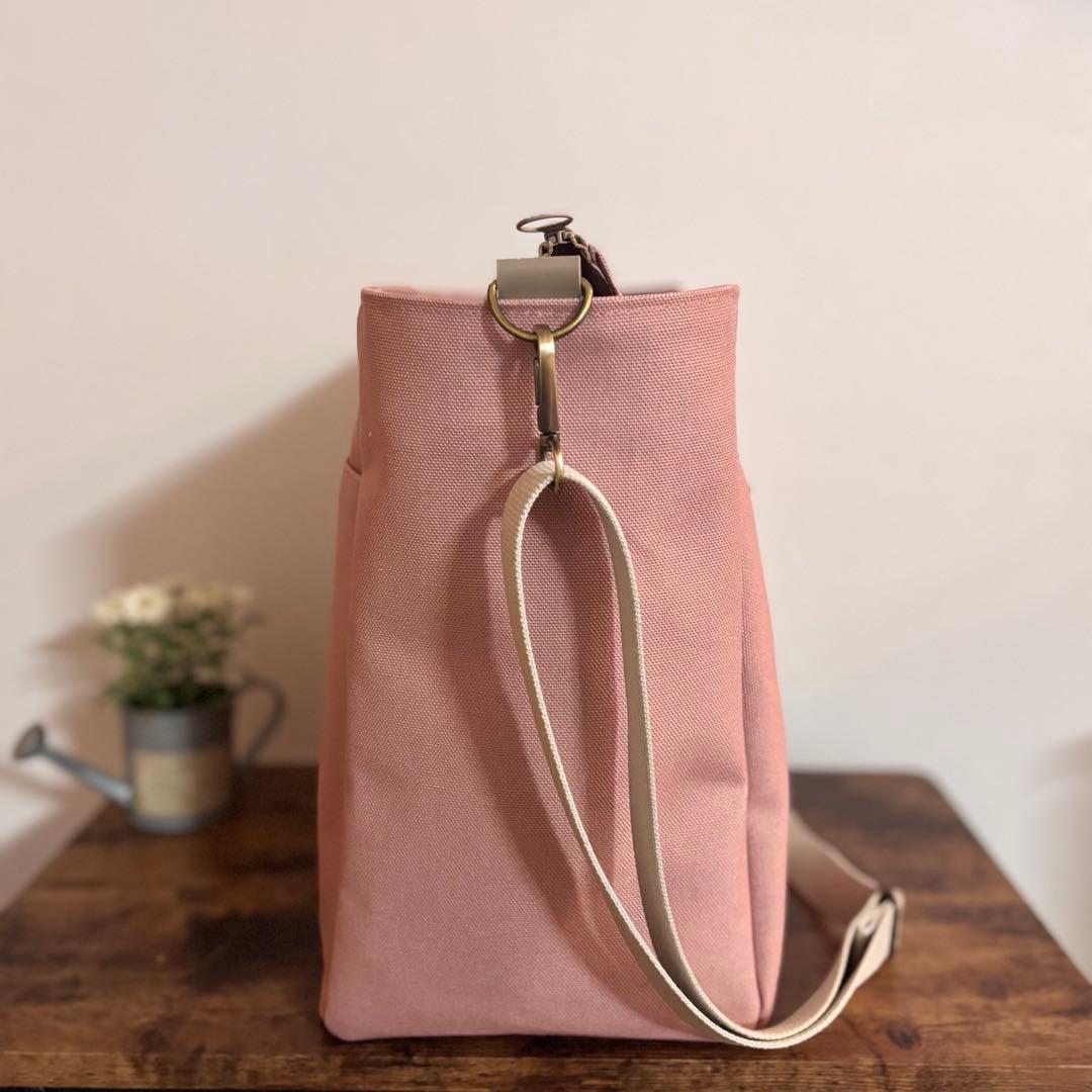 【LiSA】サイドポケット付きトートバッグL 倉敷8号帆布　ファスナー開閉