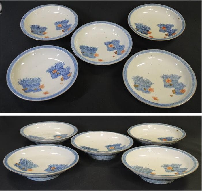 オールド香蘭社　桜柴垣文　五寸皿５客　大正～昭和初期　　傷ナシ　桜の季節に